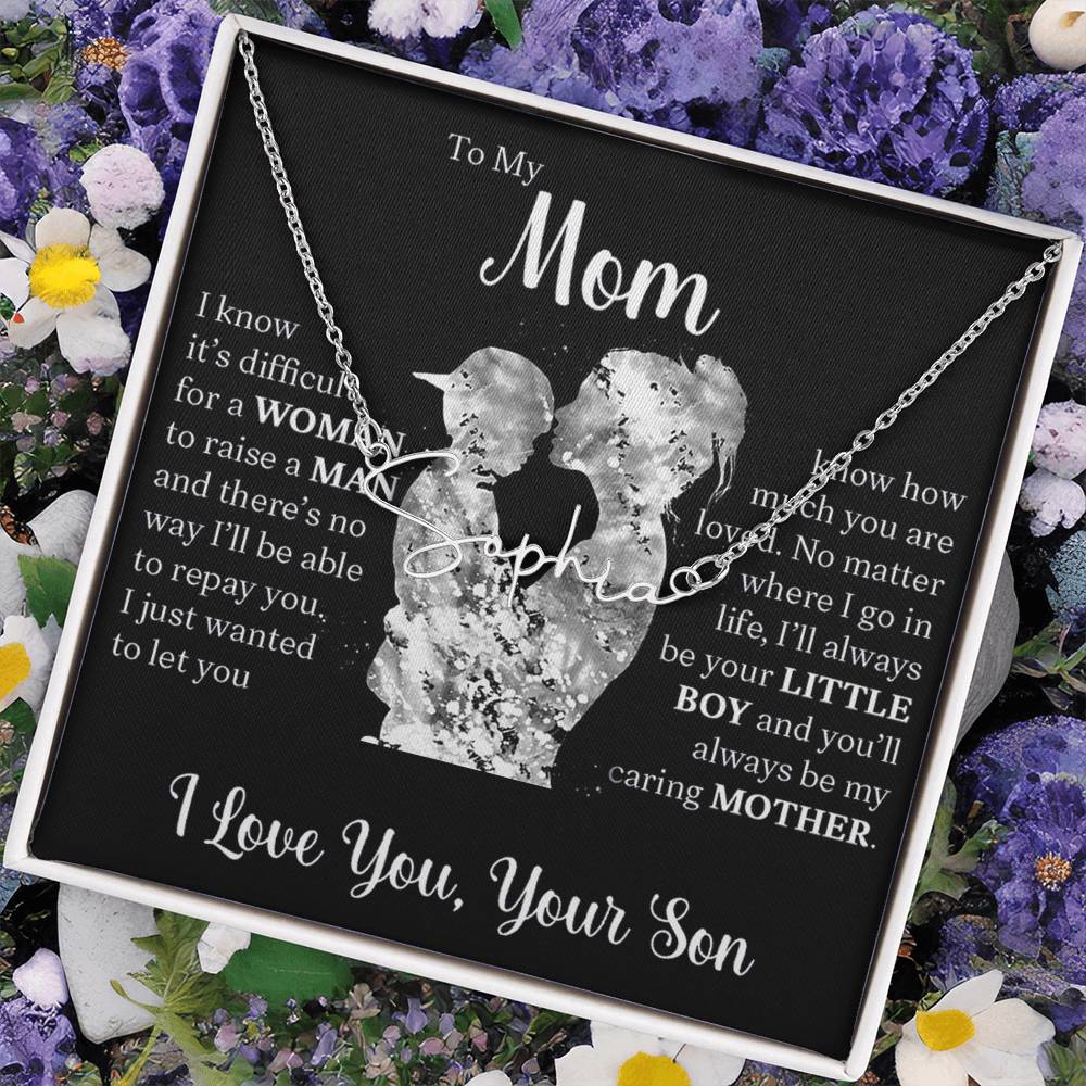 Personalized Signature  Name Necklace For Mom, Custom Gift For Mom From Son