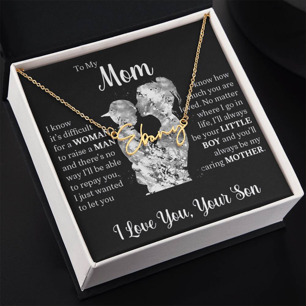Personalized Signature  Name Necklace For Mom, Custom Gift For Mom From Son