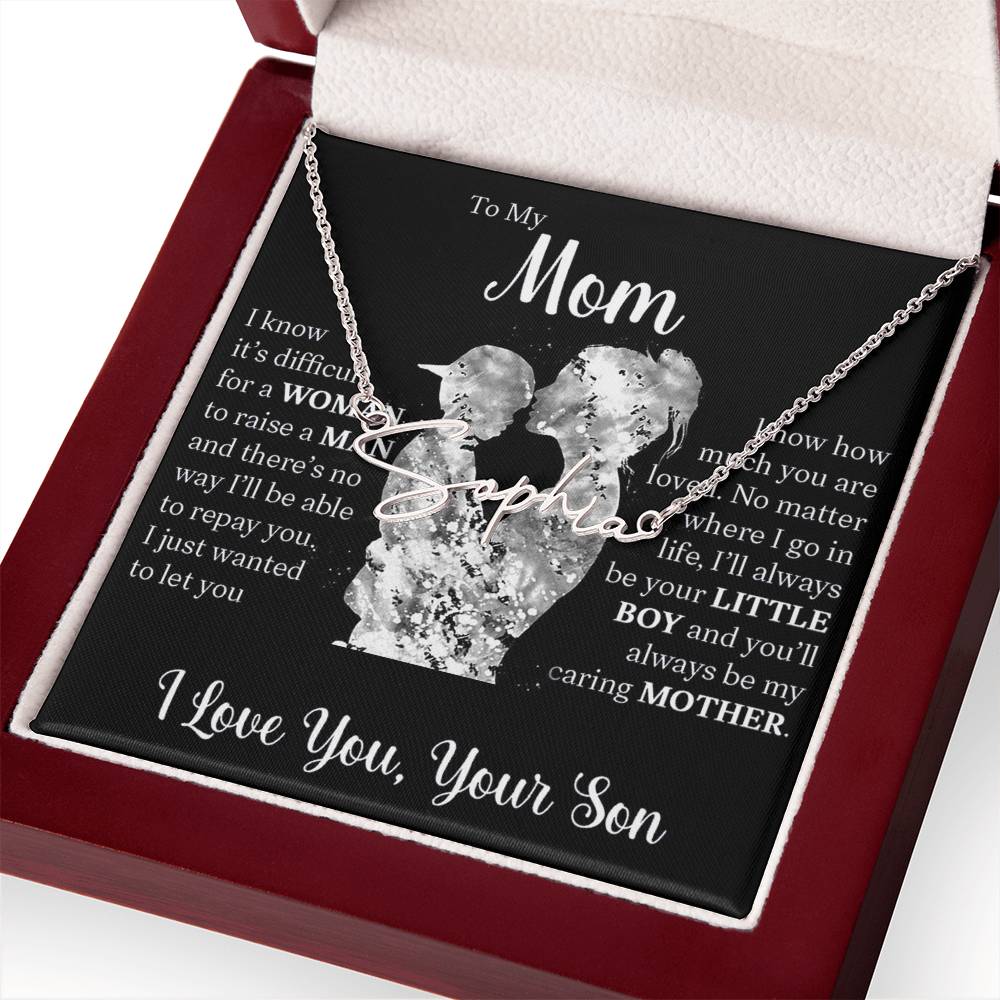 Personalized Signature  Name Necklace For Mom, Custom Gift For Mom From Son