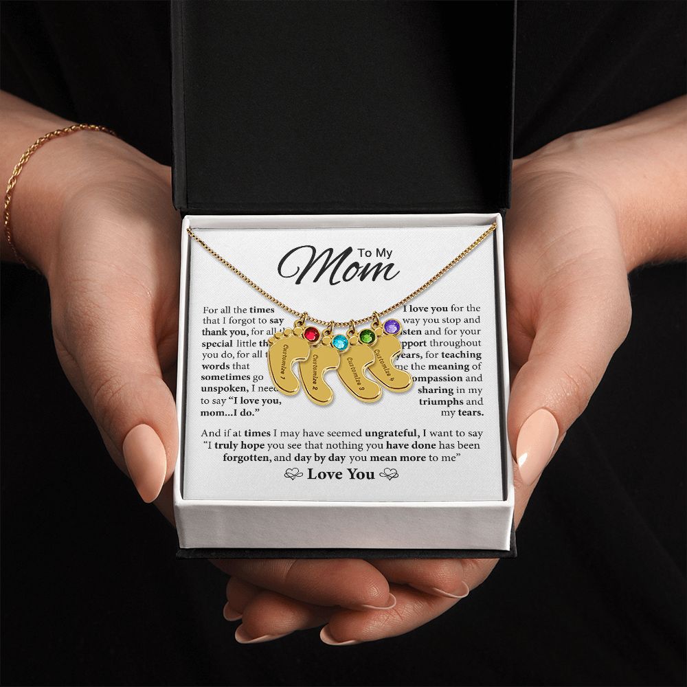 Mom You Mean More To Me, Custom Baby Feet Necklace