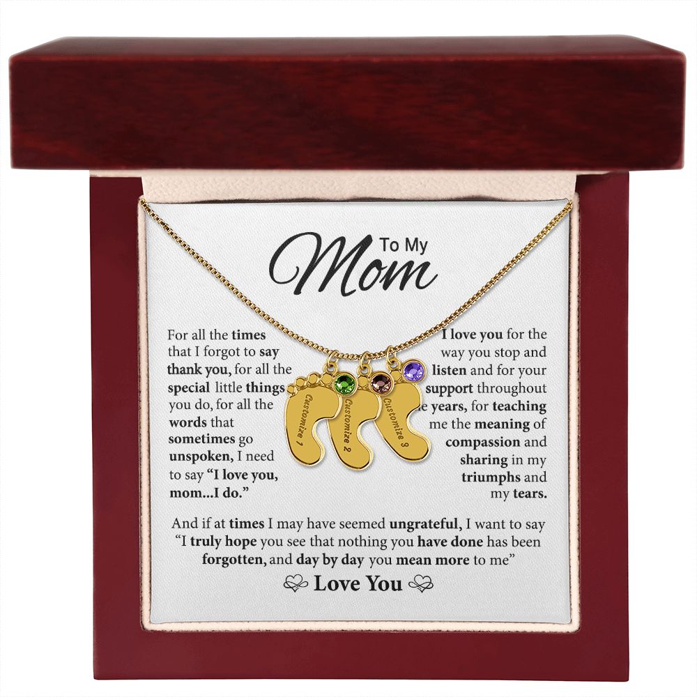 Mom You Mean More To Me, Custom Baby Feet Necklace