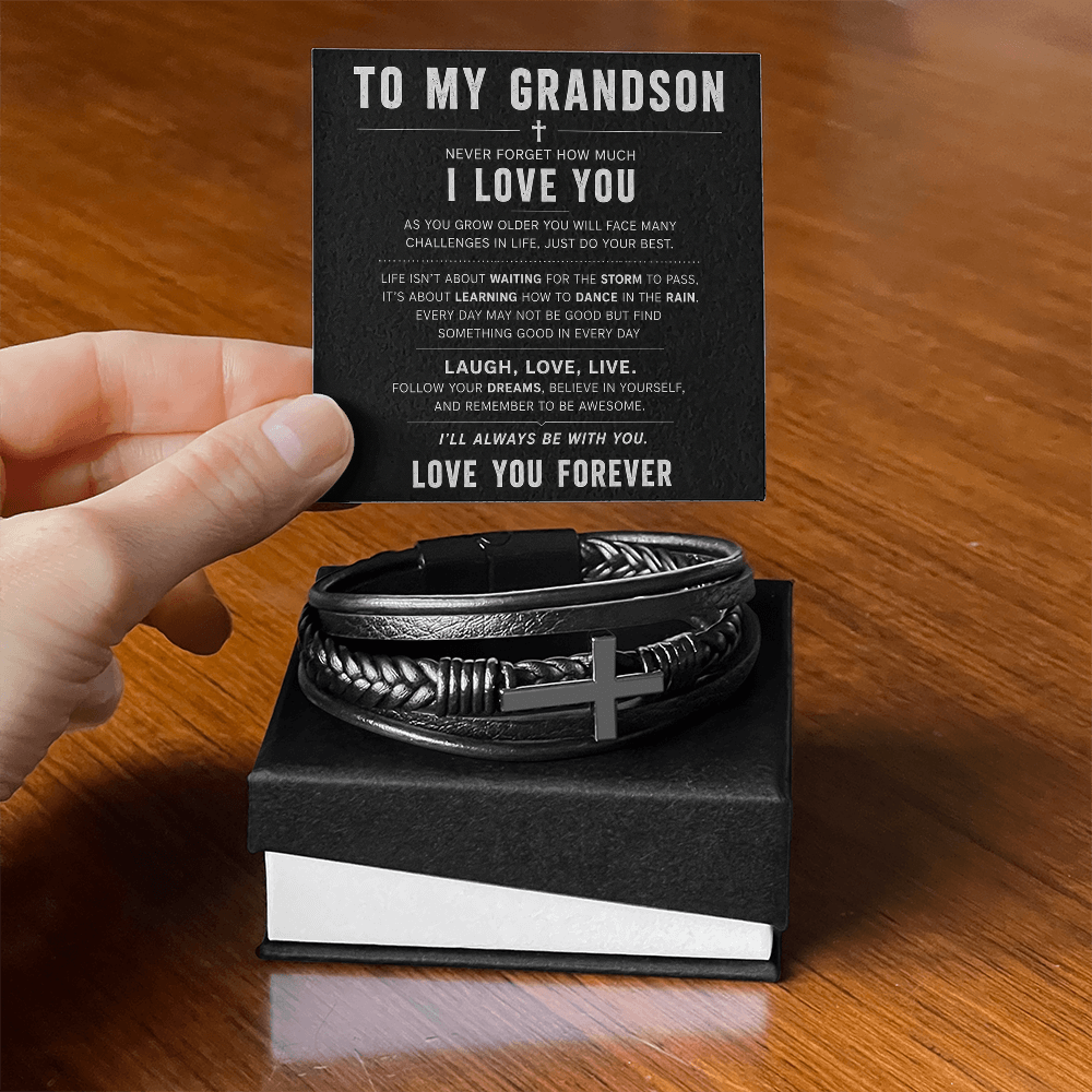 To My Grandson Cross Bracelet – Inspirational Christian Bracelet Gift for Grandson
