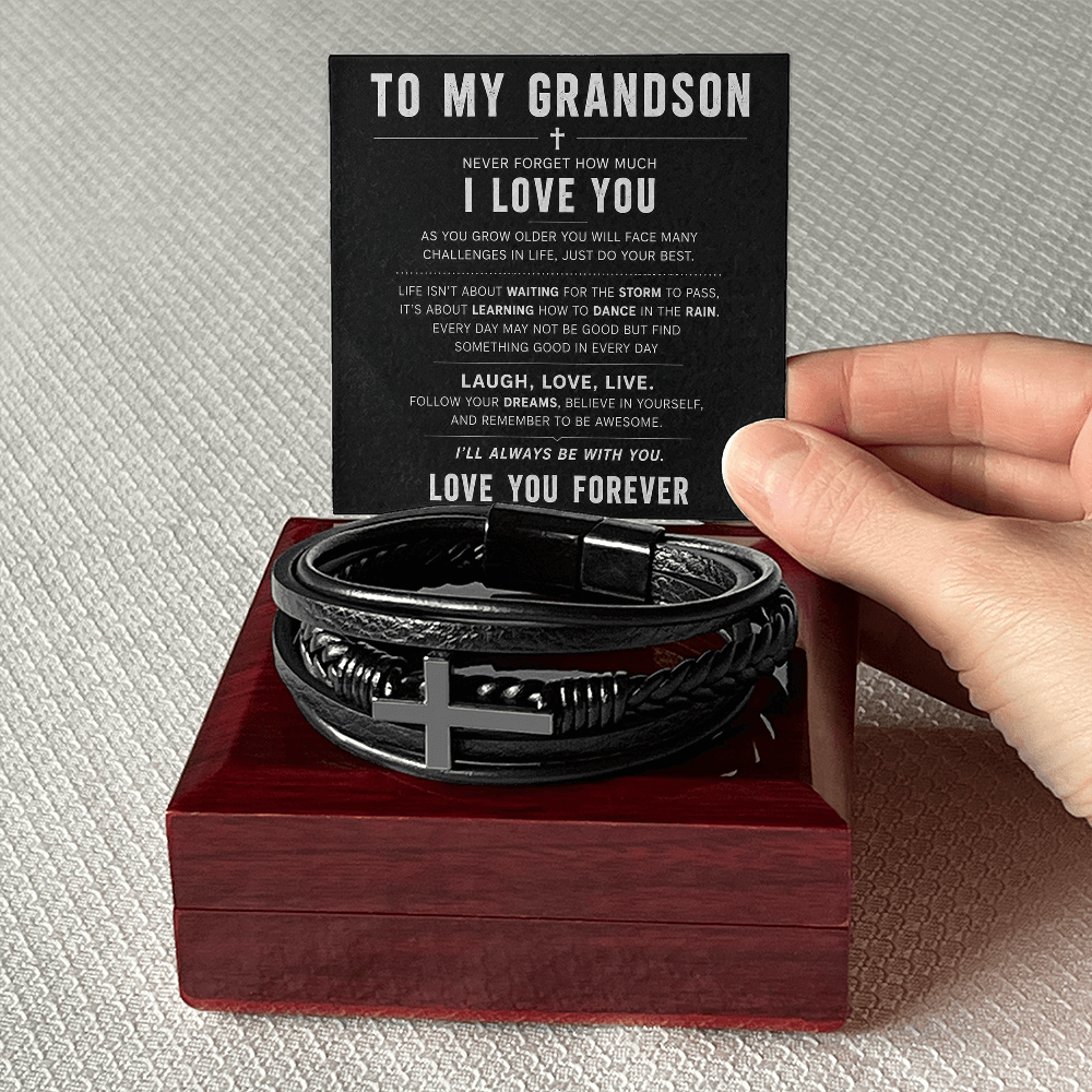 To My Grandson Cross Bracelet – Inspirational Christian Bracelet Gift for Grandson