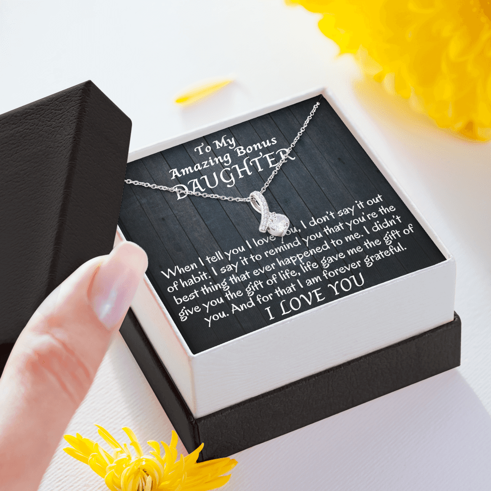 Amazing Bonus Daughter | I Love You | Necklace With Luxury Box