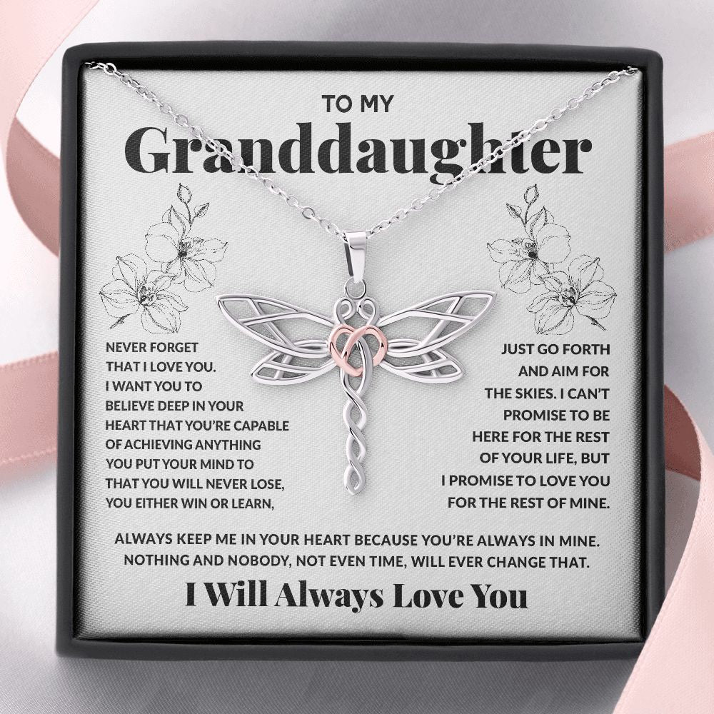 Granddaughter Always In Mine, Gift for Granddaughter from Grandparents, Dragonfly Necklace