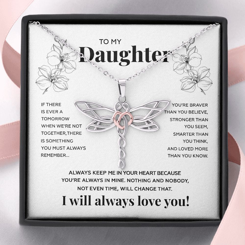 Daughter Always In Mine, Dragonfly Necklace, Christmas Gift for Daughter from Dad