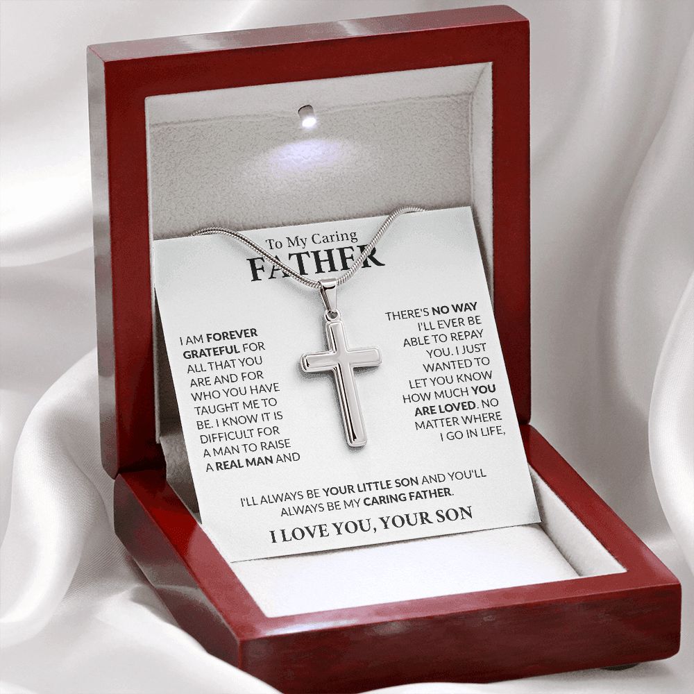 To My Caring Father -  I'll Always Be Your Little Son, Cross Necklace Gift