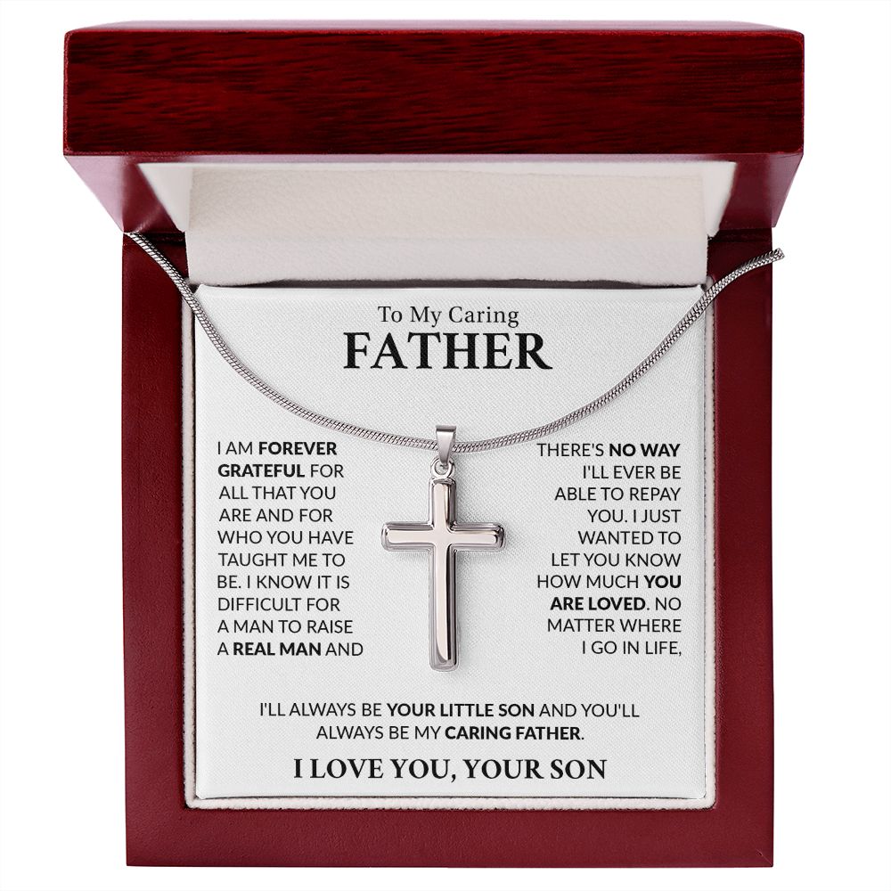 To My Caring Father -  I'll Always Be Your Little Son, Cross Necklace Gift
