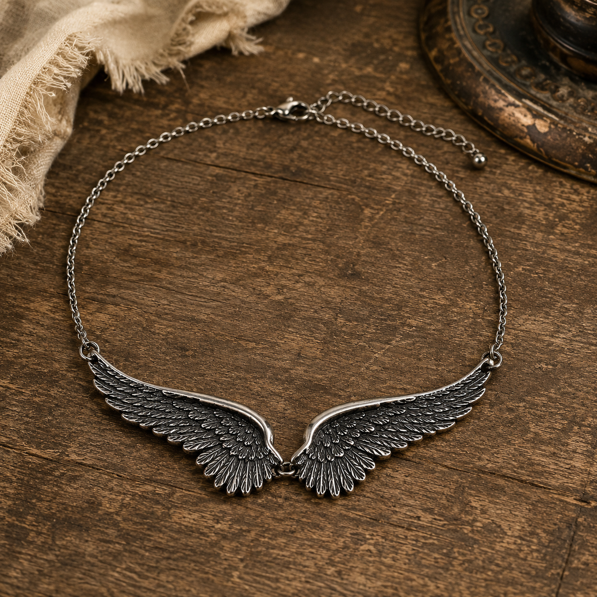 Vintage Angel Wing Necklace for Women – Silver Feather Wings Pendant Jewelry Gift