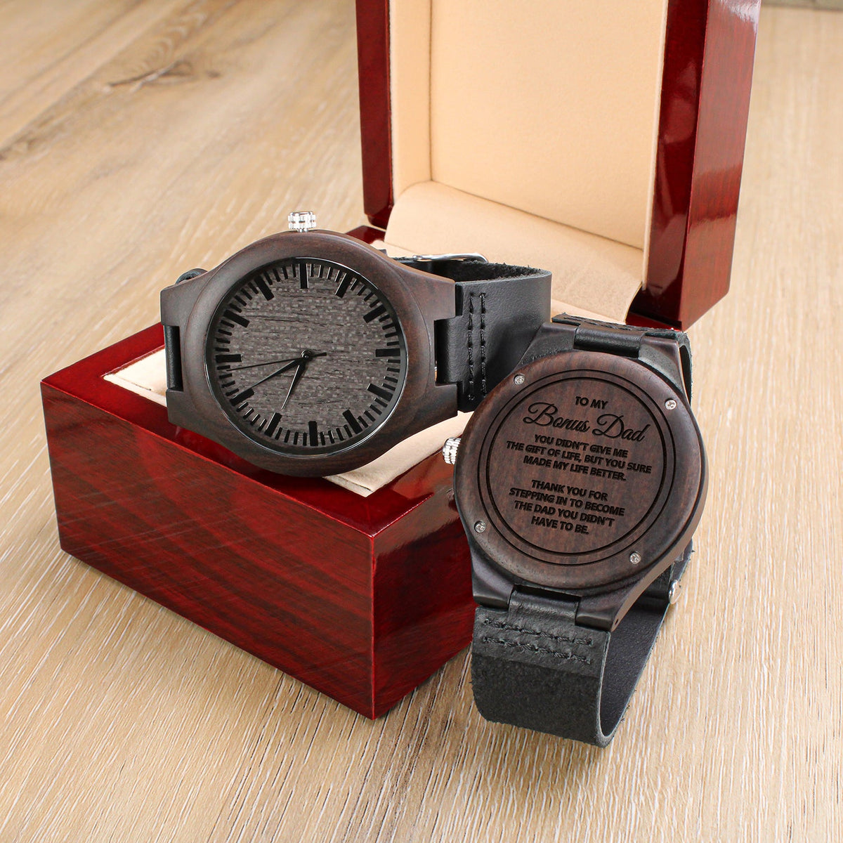 To My Bonus Dad | The Gift Of Life | Engraved Wooden Watch