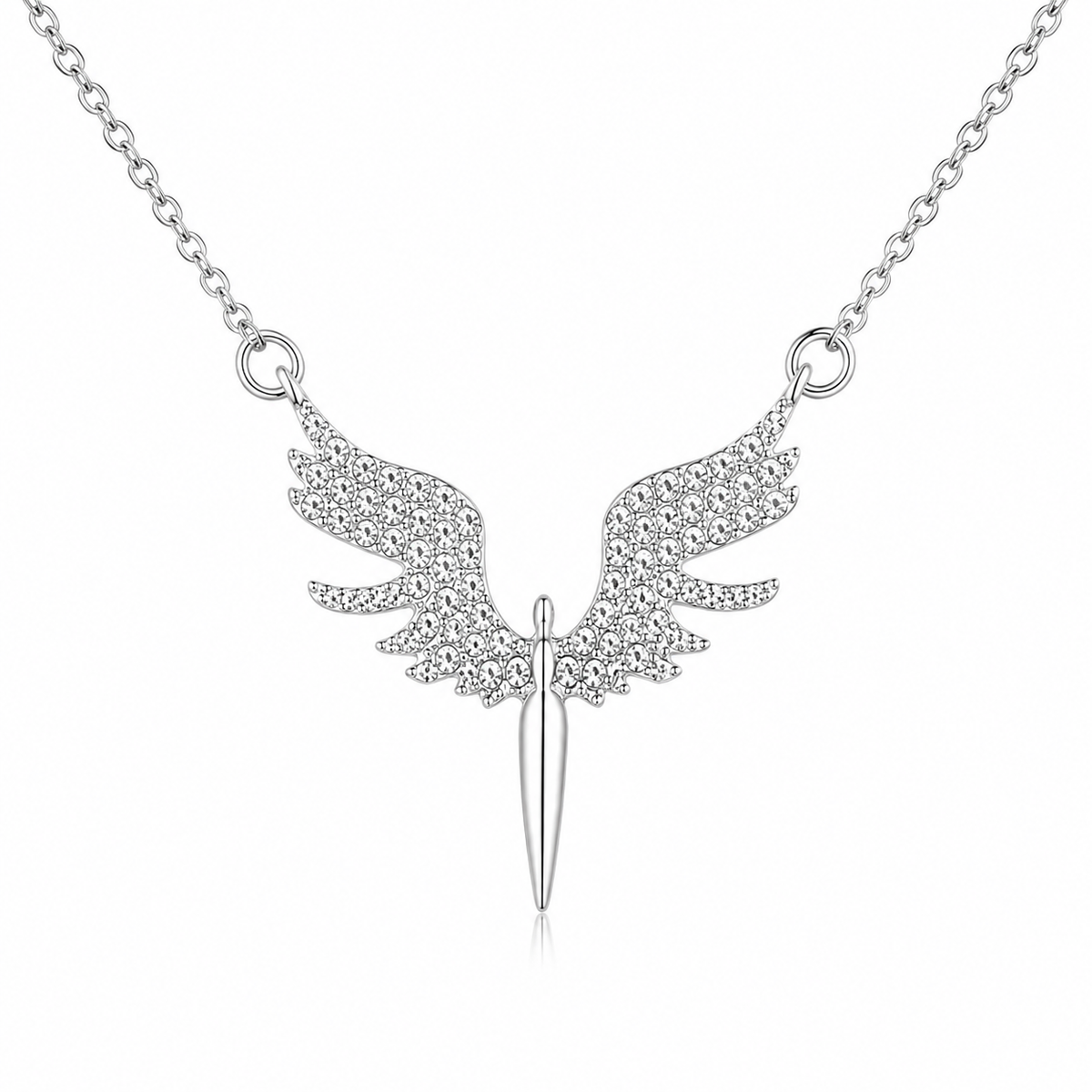 Small Angel Wing Necklace for Women – Crystal Silver Wings Pendant Jewelry Gift