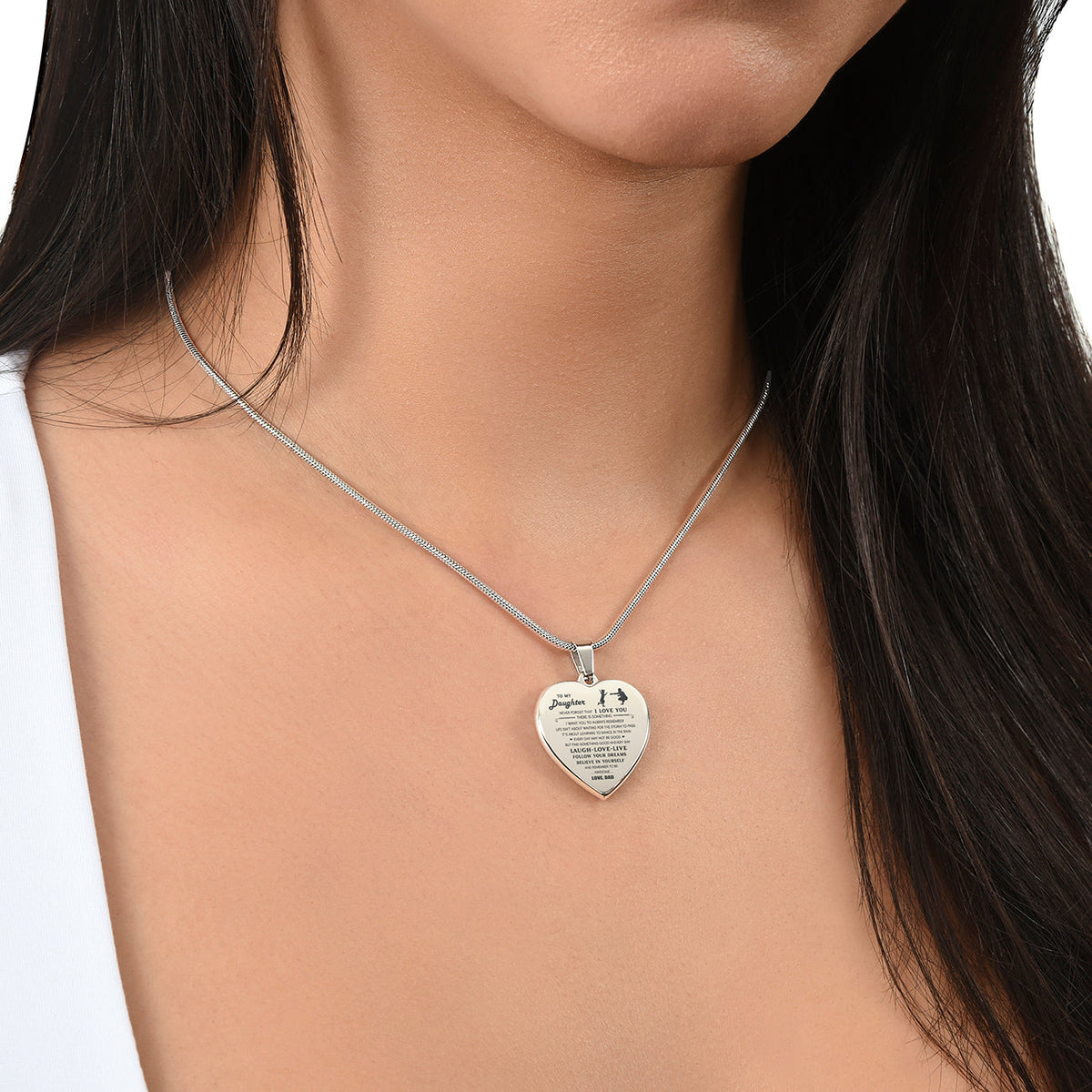 Daughter Dance In The Rain, Engraved Heart Necklace, Gift For Daughter From Dad
