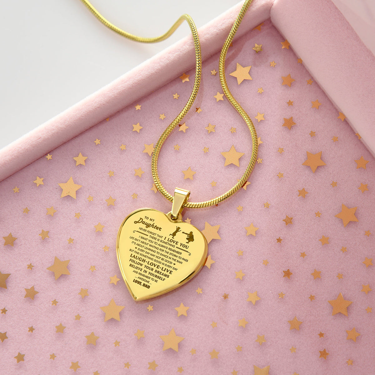 Daughter Dance In The Rain, Engraved Heart Necklace, Gift For Daughter From Dad
