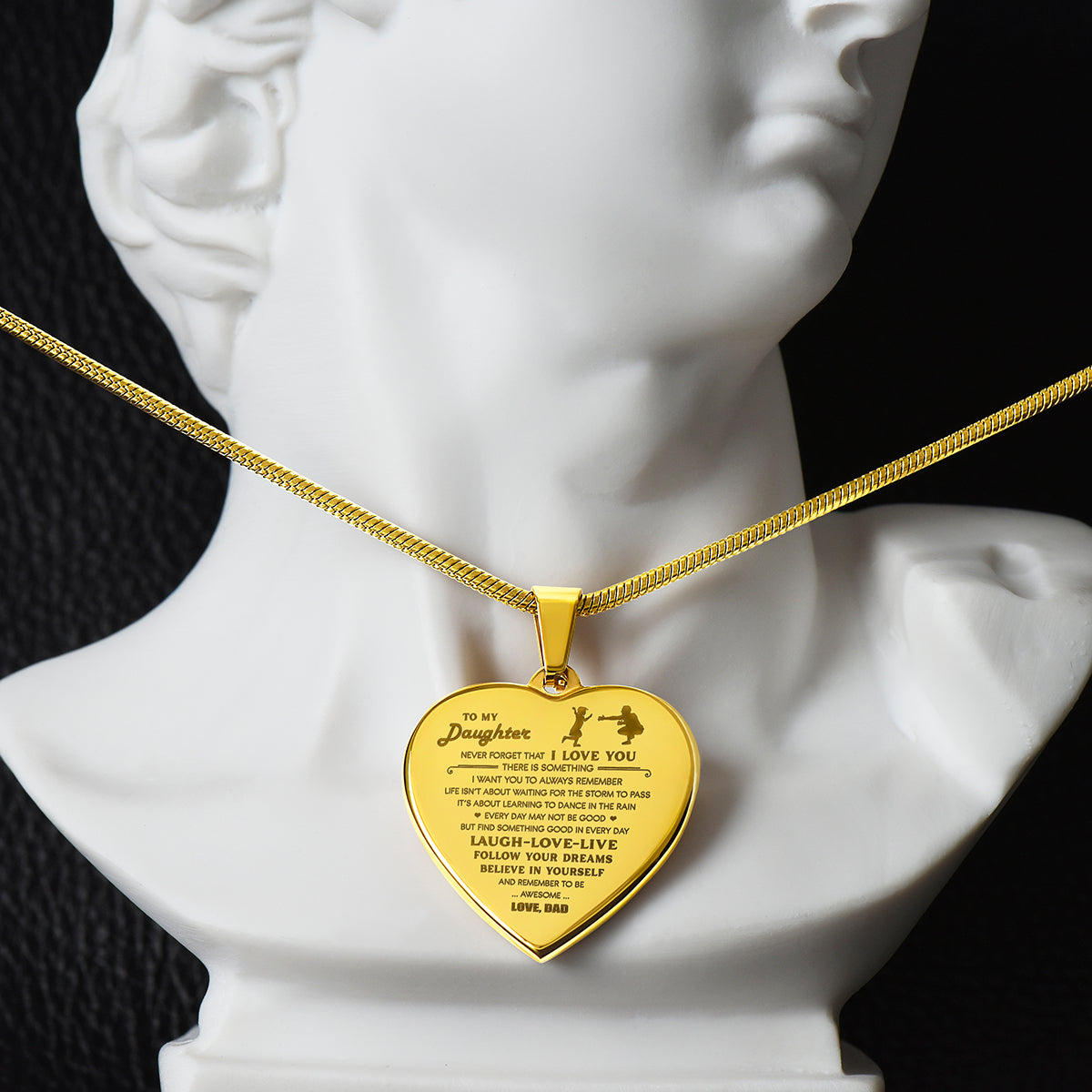 Daughter Dance In The Rain, Engraved Heart Necklace, Gift For Daughter From Dad