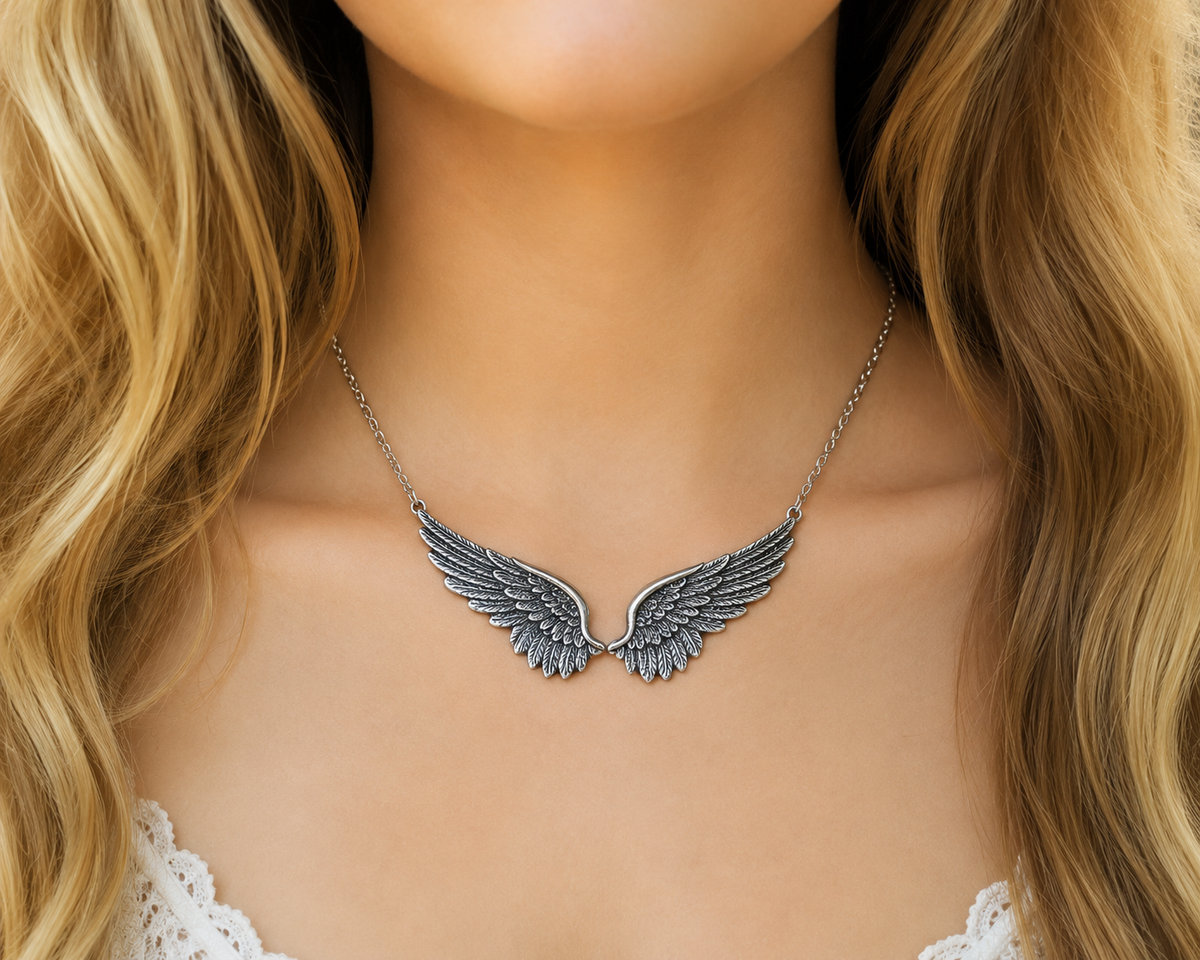 Vintage Angel Wing Necklace for Women – Silver Feather Wings Pendant Jewelry Gift