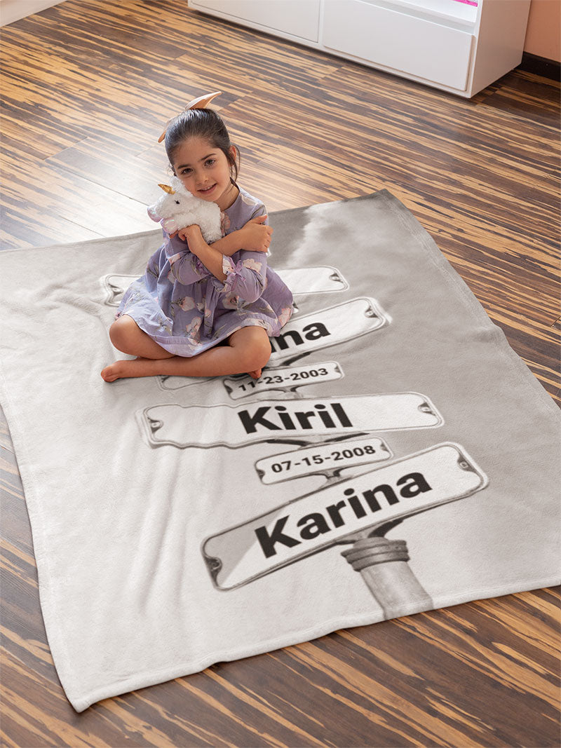 Personalized Family Names Date Of Birth Vintage Street Sign Fleece Blanket, Street Signs Customized, Mother's Day Gift