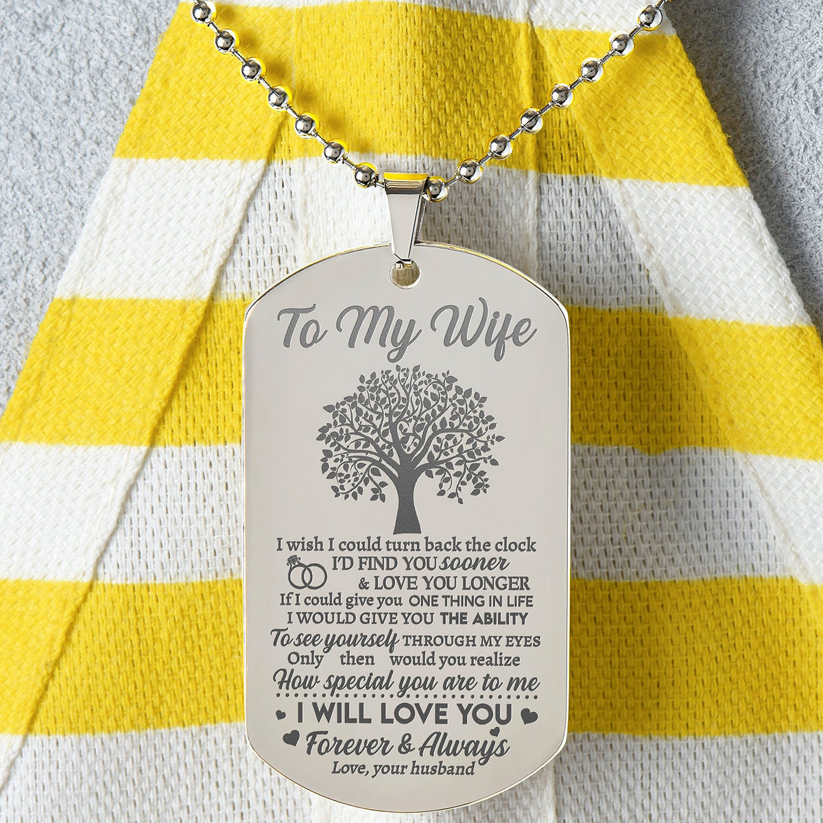 Wife I Will Love You, Engraved Dog Tag Necklace, Romantic Gift For Your Wife