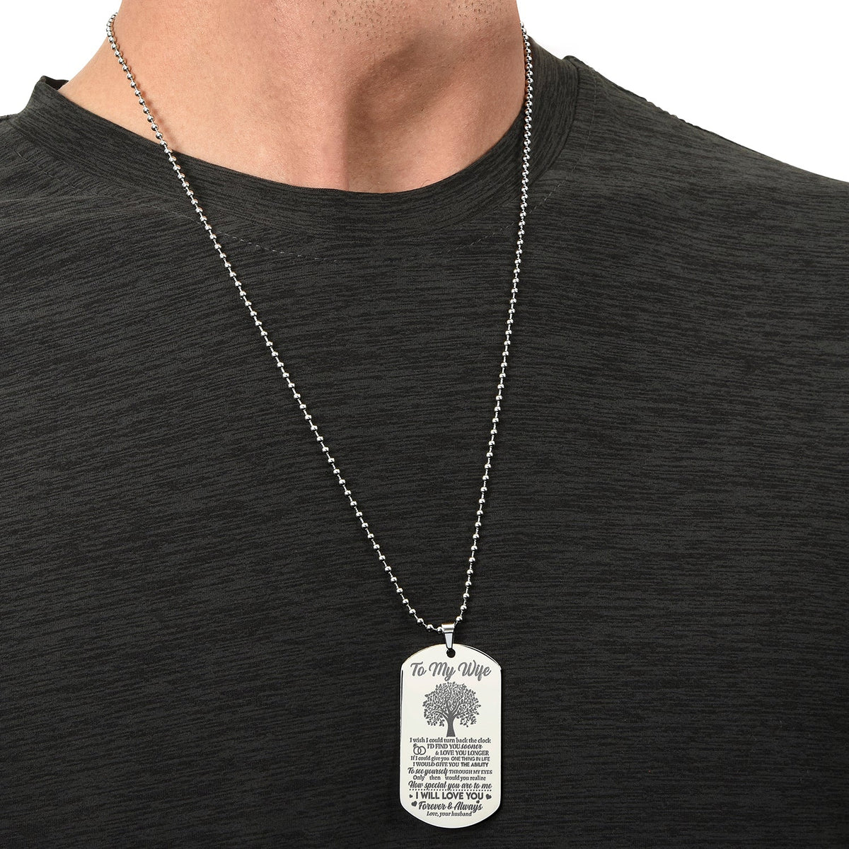 Wife I Will Love You, Engraved Dog Tag Necklace, Romantic Gift For Your Wife