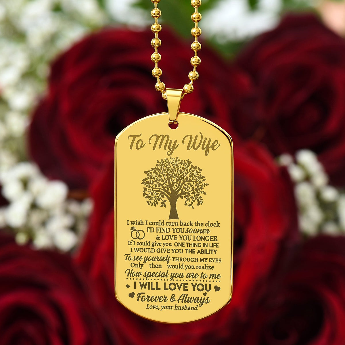 Wife I Will Love You, Engraved Dog Tag Necklace, Romantic Gift For Your Wife